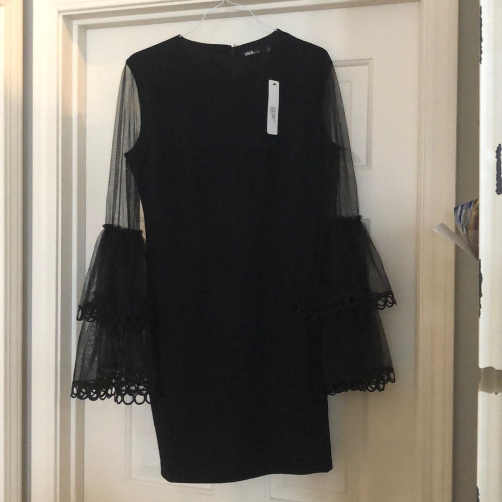 Black Lace Bell Sleeve Dress